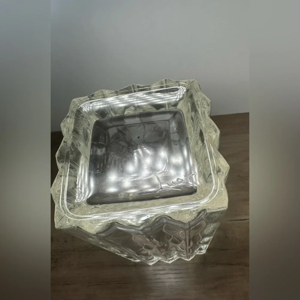 Vintage Luay Signed‎ Wave Pattern Tall Heavy Square Glass Vase.